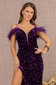Sequin Off Shoulder Feather Gown by Elizabeth K GL3149 - Long Formal Dresses