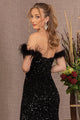 Sequin Off Shoulder Feather Gown by Elizabeth K GL3149 - Long Formal Dresses