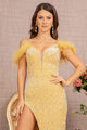 Sequin Off Shoulder Feather Gown by Elizabeth K GL3149 - Long Formal Dresses