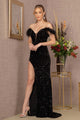 Sequin Off Shoulder Feather Gown by Elizabeth K GL3149 - XS / Black - Long Formal Dresses