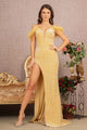 Sequin Off Shoulder Feather Gown by Elizabeth K GL3149 - XS / Gold - Long Formal Dresses