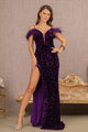 Sequin Off Shoulder Feather Gown by Elizabeth K GL3149 - XS / Purple - Long Formal Dresses
