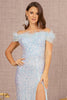 Sequin Off Shoulder Feather Gown by Elizabeth K GL3164 - Long Formal Dresses