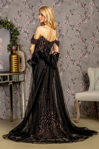 Sequin Off Shoulder Overskirt Gown by GLS Gloria GL3496 - Long Formal Dresses