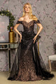 Sequin Off Shoulder Overskirt Gown by GLS Gloria GL3496 - S / Black - Long Formal Dresses