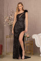 Sequin One Shoulder Feather Gown by Elizabeth K GL3129 - XS / Black - Long Formal Dresses