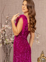 Sequin One Shoulder Feather Gown by GLS Gloria GL3154