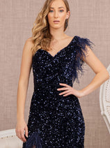 Sequin One Shoulder Feather Gown by GLS Gloria GL3154