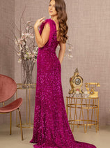 Sequin One Shoulder Feather Gown by GLS Gloria GL3154