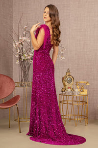 Sequin One Shoulder Feather Gown by GLS Gloria GL3154 - Long Formal Dresses