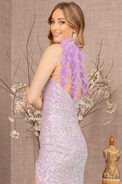 Sequin One Shoulder Feather Gown by GLS Gloria GL3165 - Long Formal Dresses