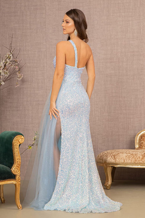 Sequin One Shoulder Slit Gown by Elizabeth K GL3133 - Long Formal Dresses