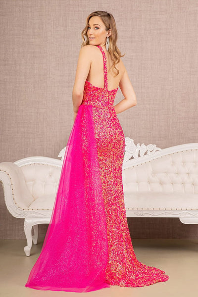 Sequin One Shoulder Slit Gown by Elizabeth K GL3133 - Long Formal Dresses