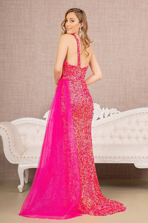 Sequin One Shoulder Slit Gown by Elizabeth K GL3133 - Long Formal Dresses