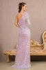 Sequin One Sleeve Feather Gown by GLS Gloria GL3128 - Long Formal Dresses