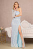 Sequin One Sleeve Feather Gown by GLS Gloria GL3128 - XS / Baby Blue - Long Formal Dresses