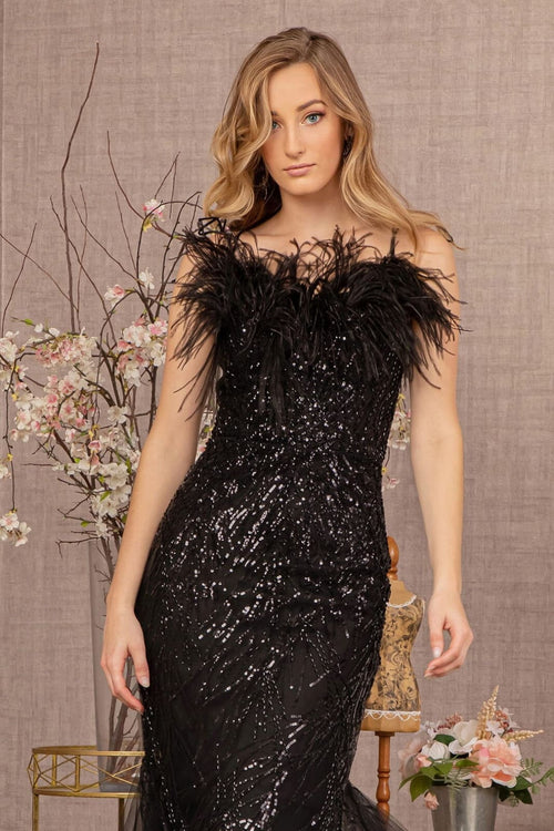 Sequin Print Feather Mermaid Gown by GLS Gloria GL3117 - Long Formal Dresses
