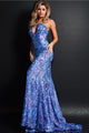 Sequin Print Fitted Halter Gown by Jovani 23676 - 00 / Blue/Purple - Long Formal Dresses
