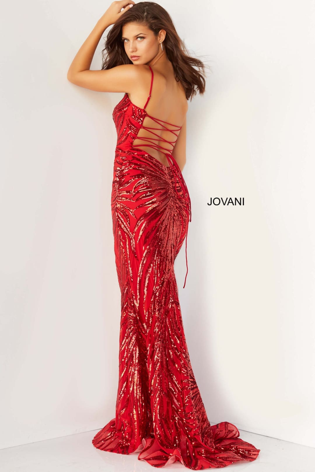 Sequin Print Fitted Sleeveless Gown by Jovani 08481 - Long Formal Dresses