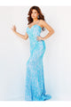 Sequin Print Fitted Sleeveless Gown by Jovani 08481 - 00 / Iridescent Blue - Long Formal Dresses