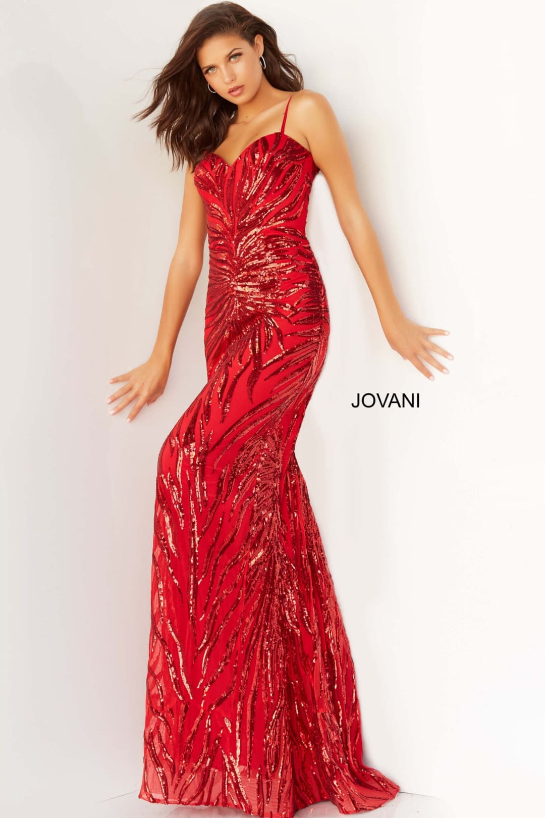 Sequin Print Fitted Sleeveless Gown by Jovani 08481 - 00 / Red - Long Formal Dresses