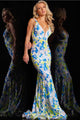 Sequin Print Fitted Sleeveless Gown by Jovani 26130 - 00 / Yellow/Blue - Long Formal Dresses