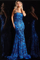 Sequin Print Fitted Sleeveless Gown by Jovani 37687 - 00 / Blue/Multi - Long Formal Dresses