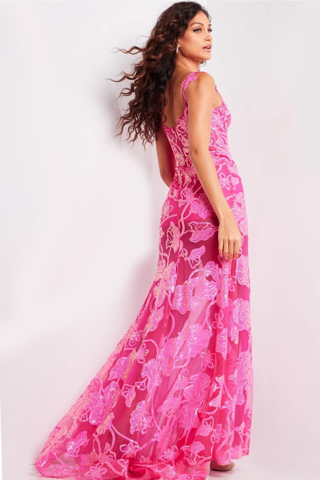 Sequin Print Fitted Sleeveless Slit Gown by Jovani 38462 - Long Formal Dresses