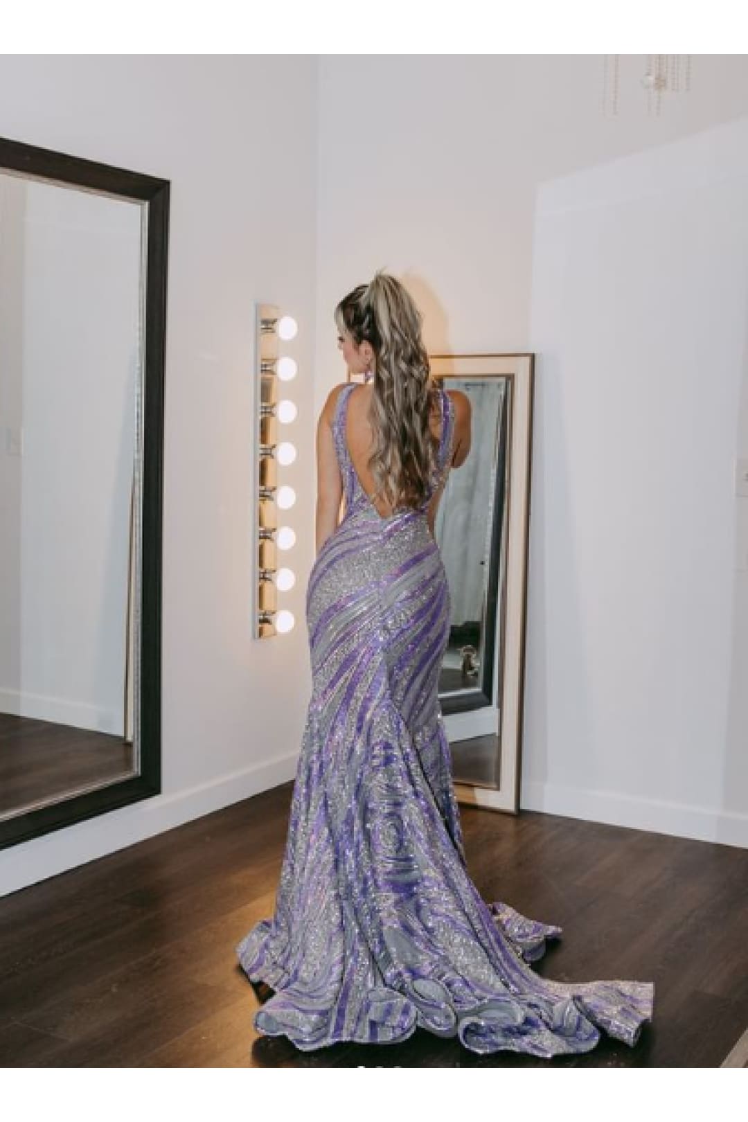 Sequin Print Fitted V-Neck Gown by Jovani 22314 - Long Formal Dresses