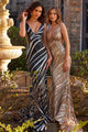 Sequin Print Fitted V-Neck Gown by Jovani 22314 - Long Formal Dresses
