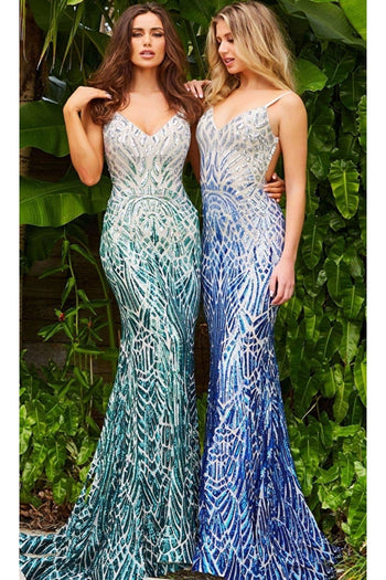 Sequin-Print Long Prom Dress: Jovani 06450 - Apparel & Accessories > Clothing > Dresses
