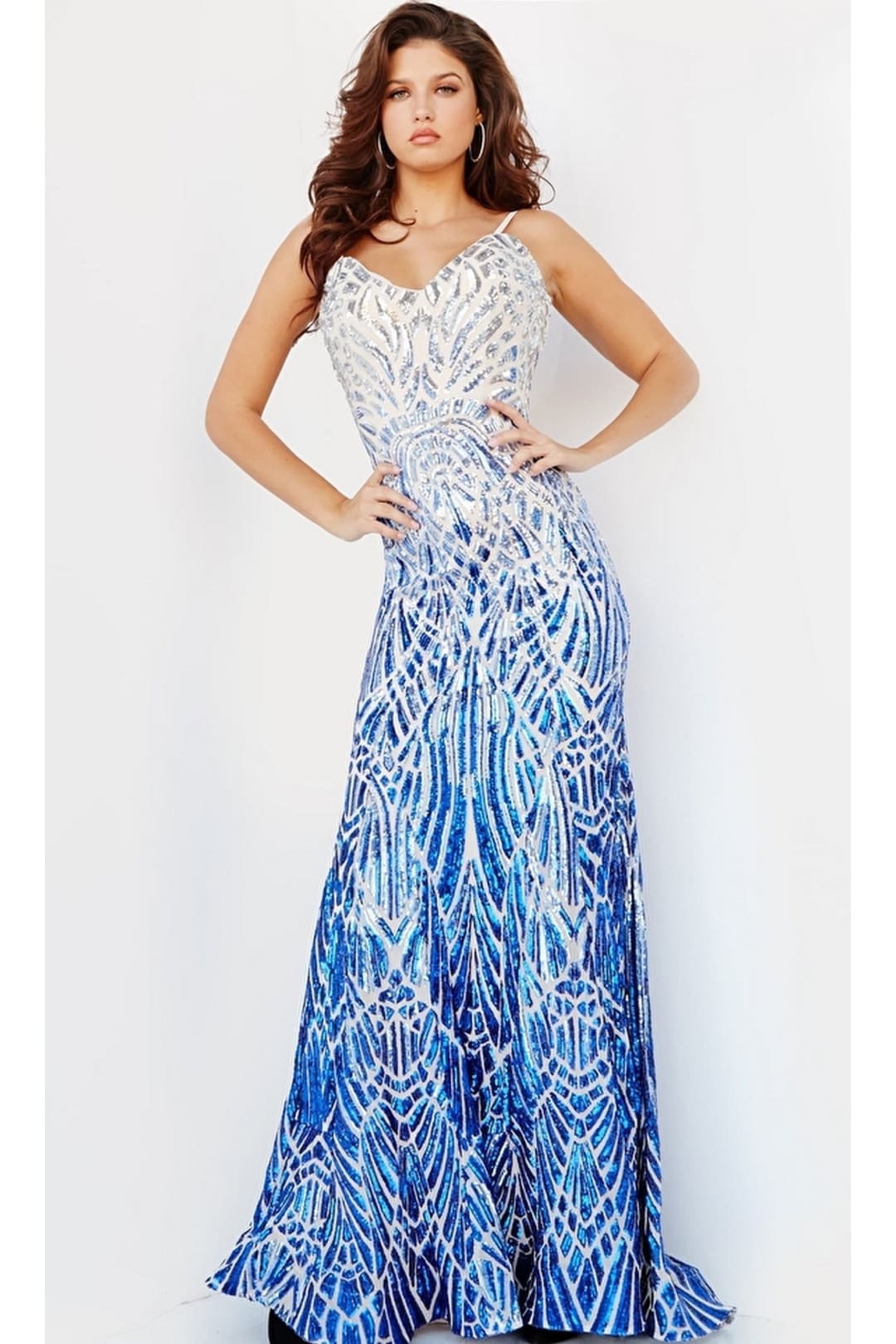 Sequin-Print Long Prom Dress: Jovani 06450 - Silver/Royal / Apparel & Accessories > Clothing > Dresses