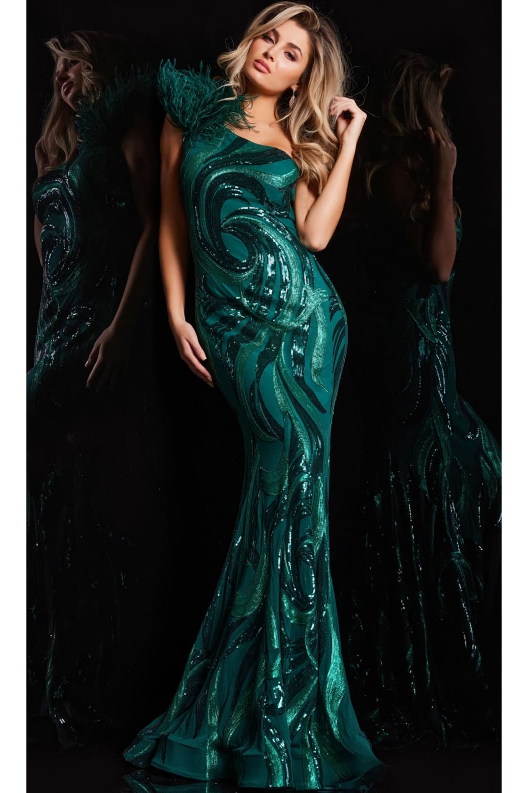 Sequin-Print Long Prom Dress: Jovani 32596 - Green / Apparel & Accessories > Clothing > Dresses