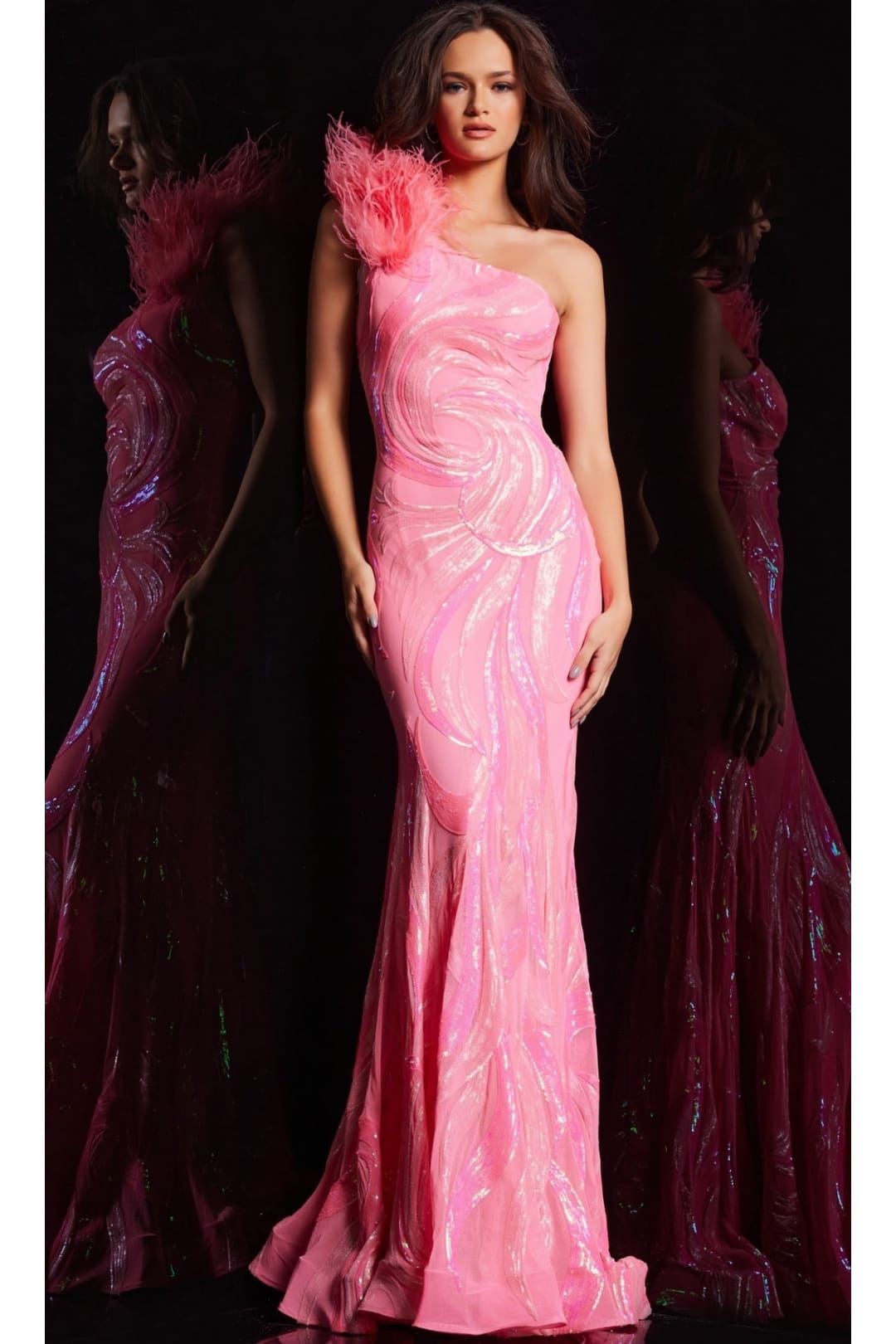 Sequin-Print Long Prom Dress: Jovani 32596 - Neon Pink / Apparel & Accessories > Clothing > Dresses