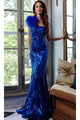 Sequin-Print Long Prom Dress: Jovani 32596 - Royal / Apparel & Accessories > Clothing > Dresses