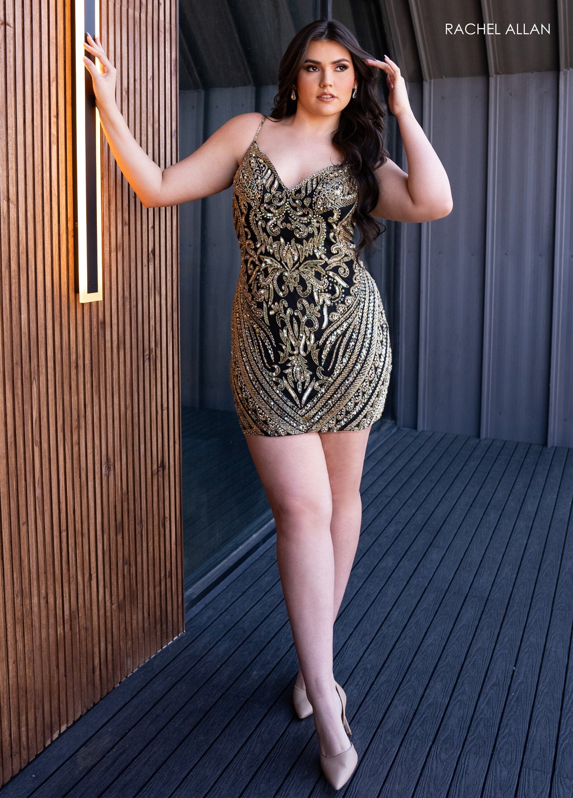 Rachel Allan 40475 Sequin Print Short Sleeveless Dress