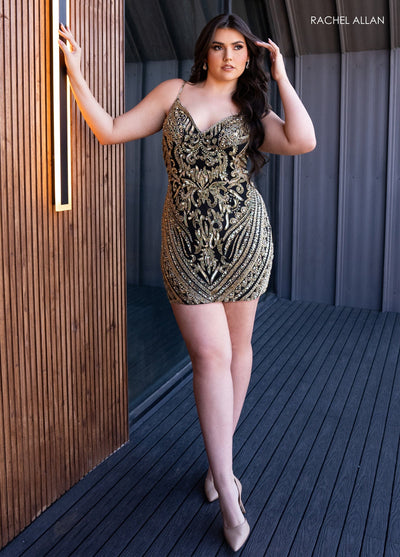 Rachel Allan 40475 Sequin Print Short Sleeveless Dress