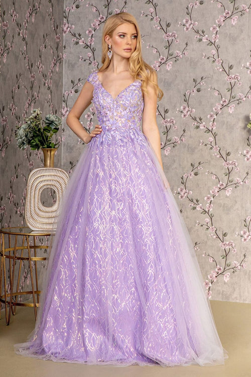 Sequin Print Sleeveless A-line Gown by GLS Gloria GL3398 - XS / Lilac - Long Formal Dresses