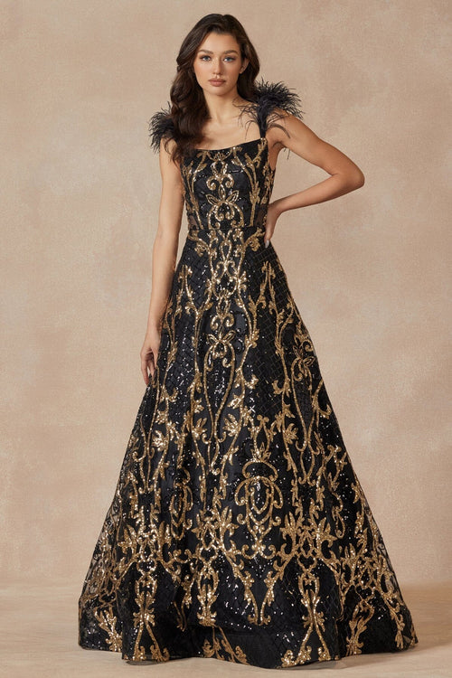 Juliet Black/Gold Long Formal Dresses