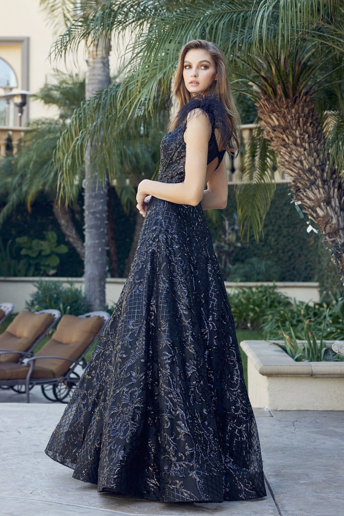 Juliet Black/Gold Long Formal Dresses