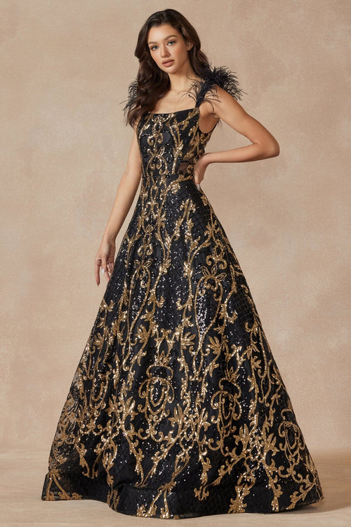 Juliet Black/Gold Long Formal Dresses