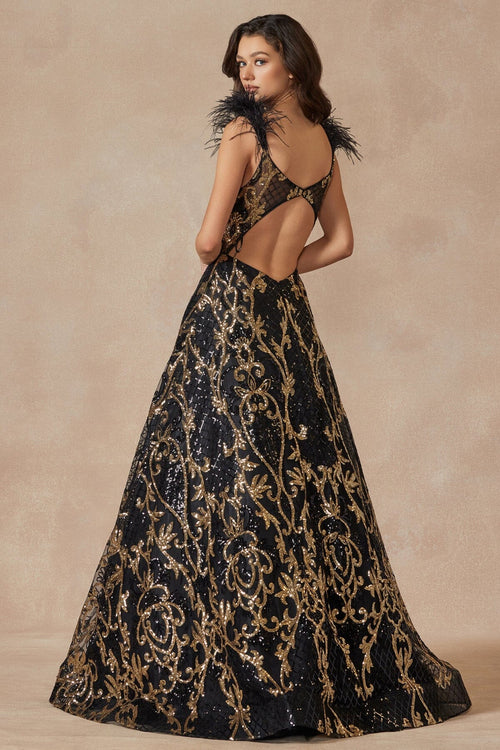 Juliet Black/Gold Long Formal Dresses
