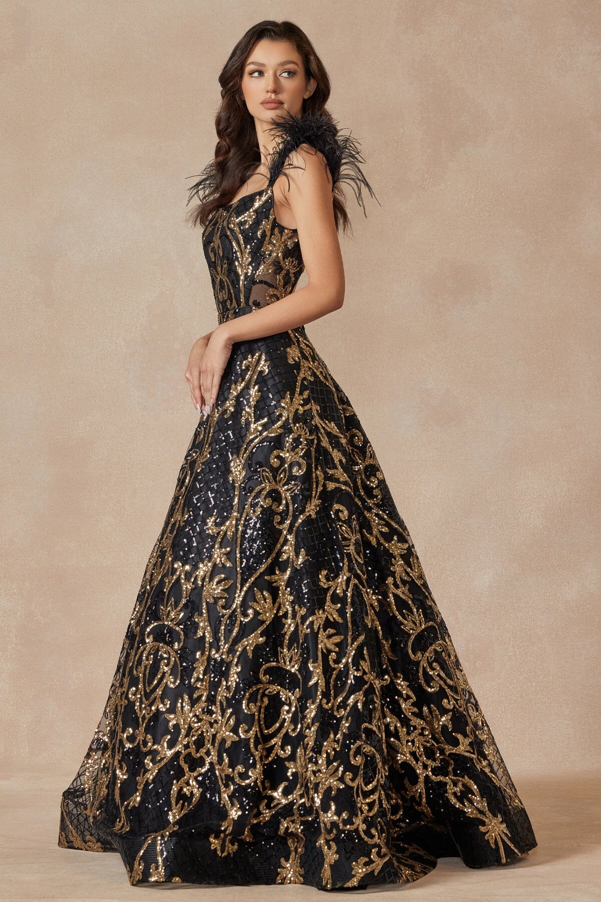 Juliet Black/Gold Long Formal Dresses