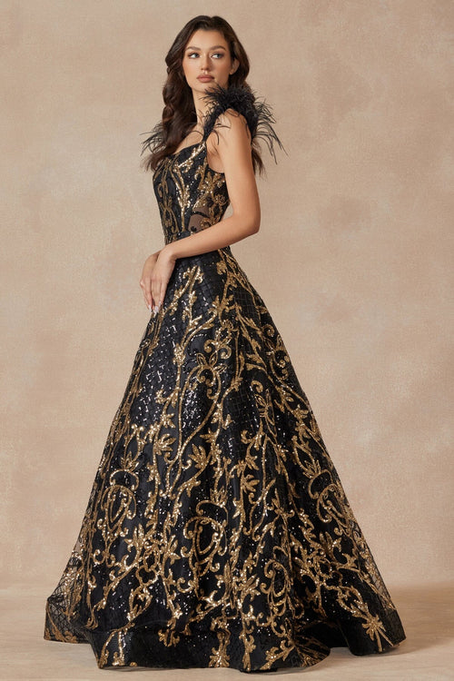Juliet Black/Gold Long Formal Dresses
