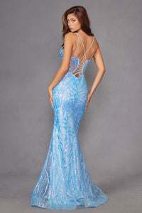 Sequin Print Sleeveless Gown by Juliet JT2886C - Long Formal Dresses