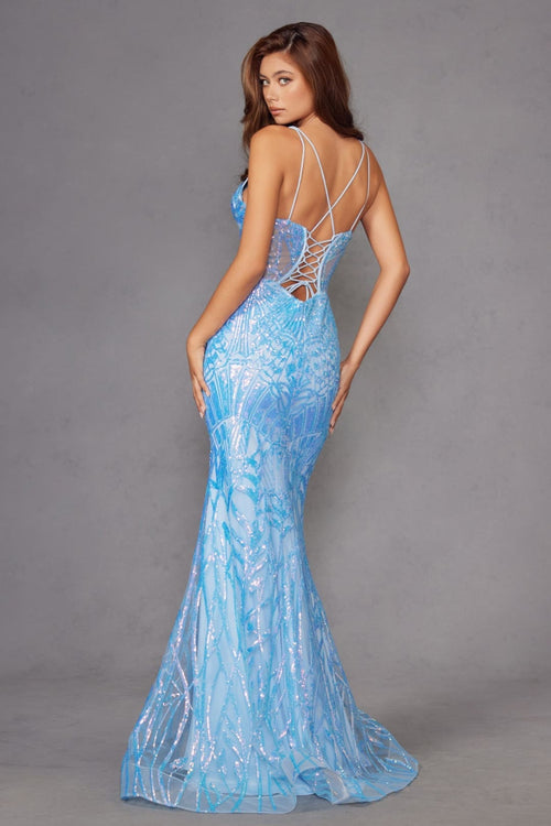 Sequin Print Sleeveless Gown by Juliet JT2886C - Long Formal Dresses