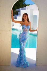 Sequin Print Sleeveless Gown by Juliet JT2886C - Long Formal Dresses