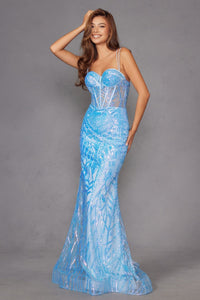 Sequin Print Sleeveless Gown by Juliet JT2886C - Long Formal Dresses