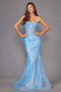 Sequin Print Sleeveless Gown by Juliet JT2886C - Long Formal Dresses