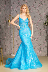 Sequin Print Sleeveless Mermaid Dress by GLS Gloria GL3220 - XS / Turquoise - Long Formal Dresses
